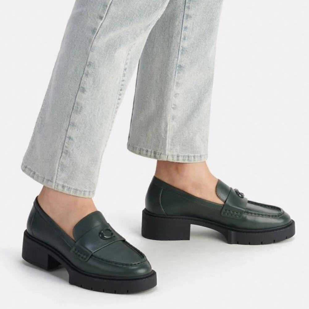 Coach Leah Loafer in Green Leather with Platform Lug Sole (11) - Picture 3 of 16